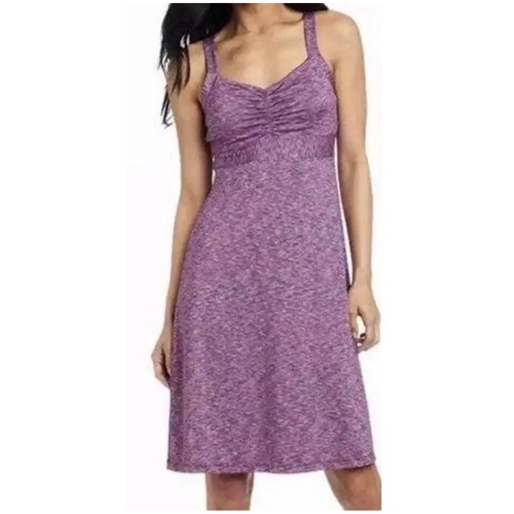 prAna Amaya Purple Space‎ Dye Ruched Racerback Athletic Dress Shelf Bra Size S